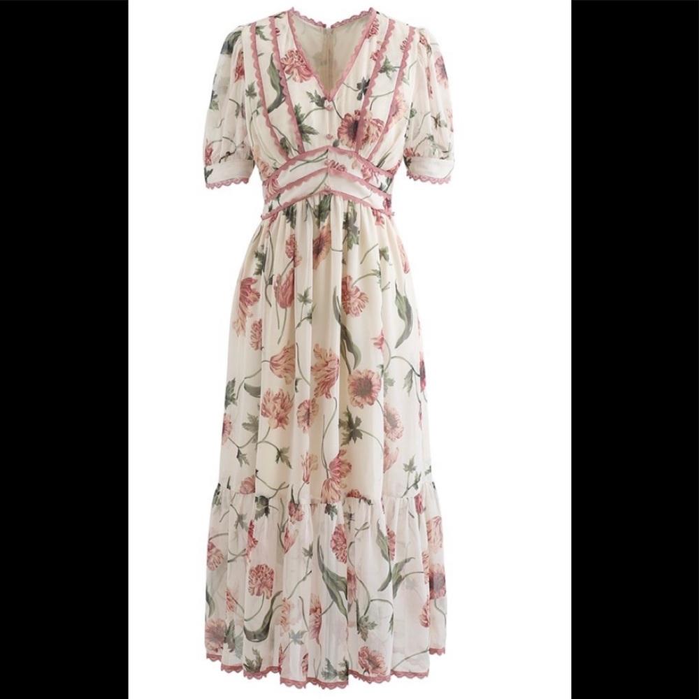 LACEY EDGE FLORAL PRINTED CHIFFON DRESS (pre-loved) - Picture 2 of 15